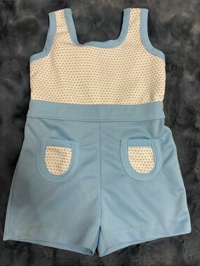 Vintage KMart Light Blue & Cream Girls' Knit Romper